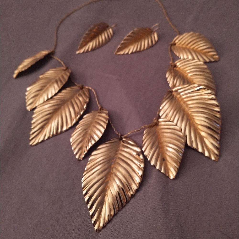 Napier Gold tone leaf, necklace and earrings